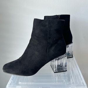 Black Suede Booties w/ clear block heels